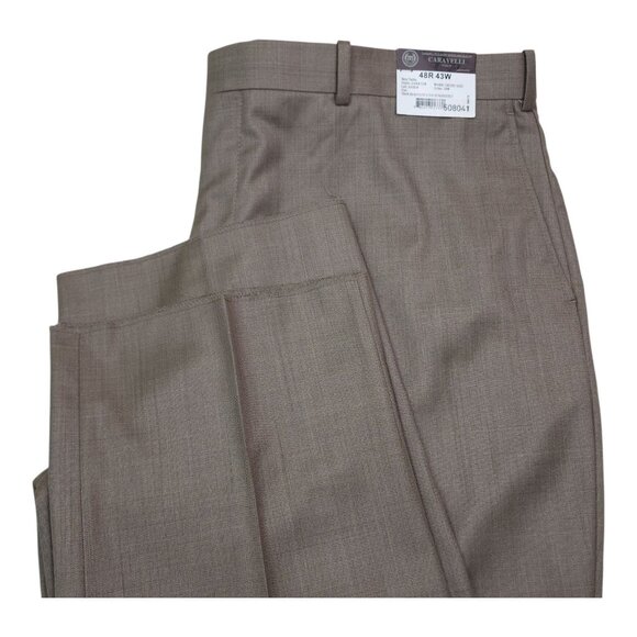 Caravelli Mens Tan Dress Pants 48R Not Hemmed Flat Front Designed In Italy - Picture 2 of 15
